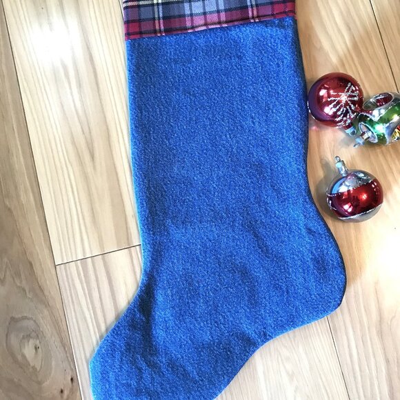 Denim Christmas Stocking: Lake House Fishing Decor, Pontoon Boat Jet Ski Graphic - Picture 8 of 10